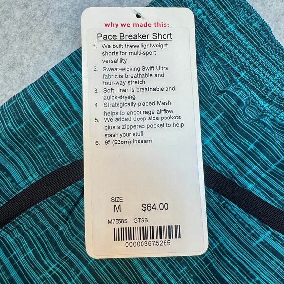 Lululemon Pace Breaker 7" Lined Shorts Green/Teal & Black NWT - Picture 3 of 8
